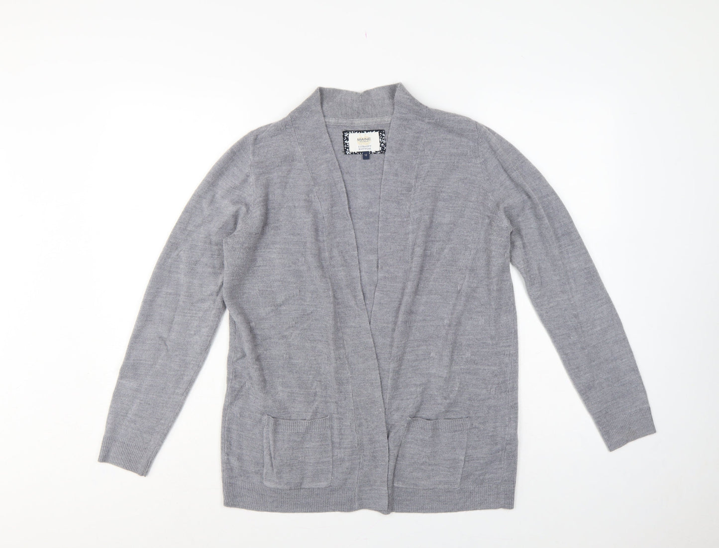 Maine New England Women Grey Size 12 Open Long Sleeve Cardigan Pockets