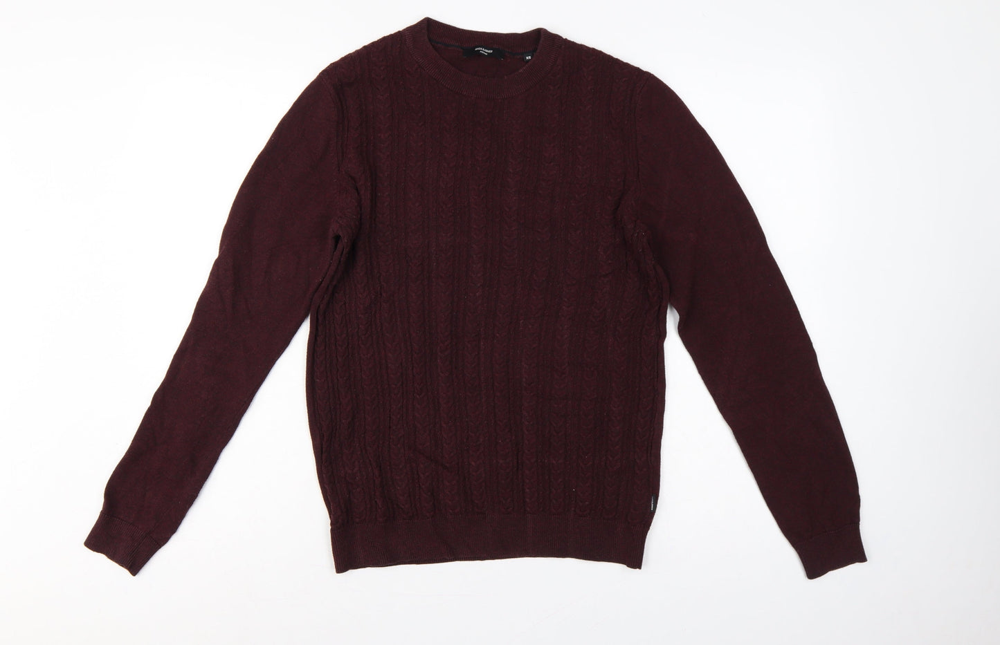 Jack & Jones Premium Men’s Burgundy XS Cable Knit Crew Neck Jumper