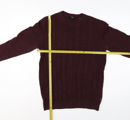 Jack & Jones Premium Men’s Burgundy XS Cable Knit Crew Neck Jumper