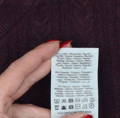 Jack & Jones Premium Men’s Burgundy XS Cable Knit Crew Neck Jumper