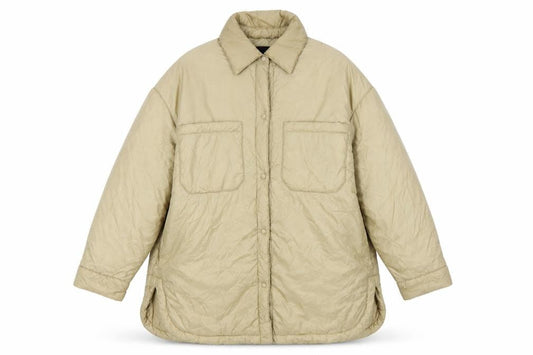 Zara Women Beige M Padded Oversized Mid-Length Snap Jacket
