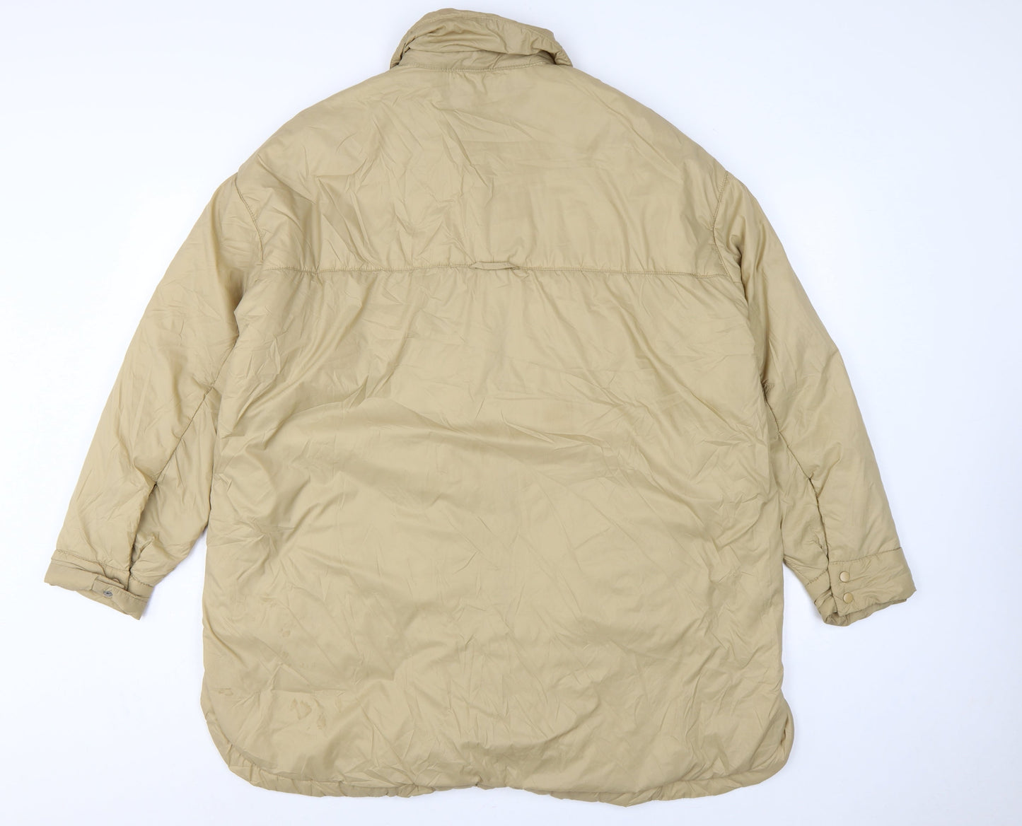 Zara Women Beige M Padded Oversized Mid-Length Snap Jacket