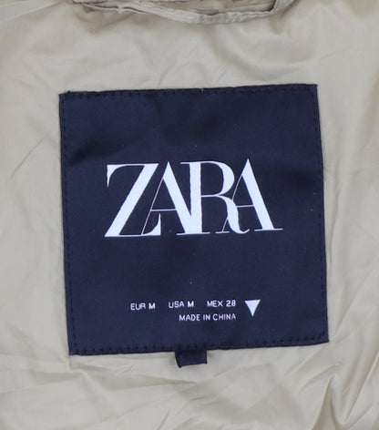 Zara Women Beige M Padded Oversized Mid-Length Snap Jacket