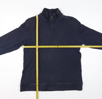 Jaeger Men’s Navy Blue L Quarter Zip High Neck Cotton Sweatshirt