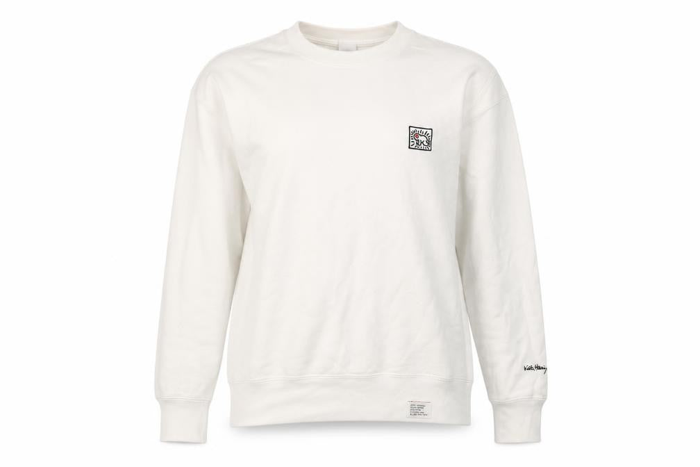 Front view of Uniqlo U Keith Haring unisex white m pullover sweatshirt embroidered