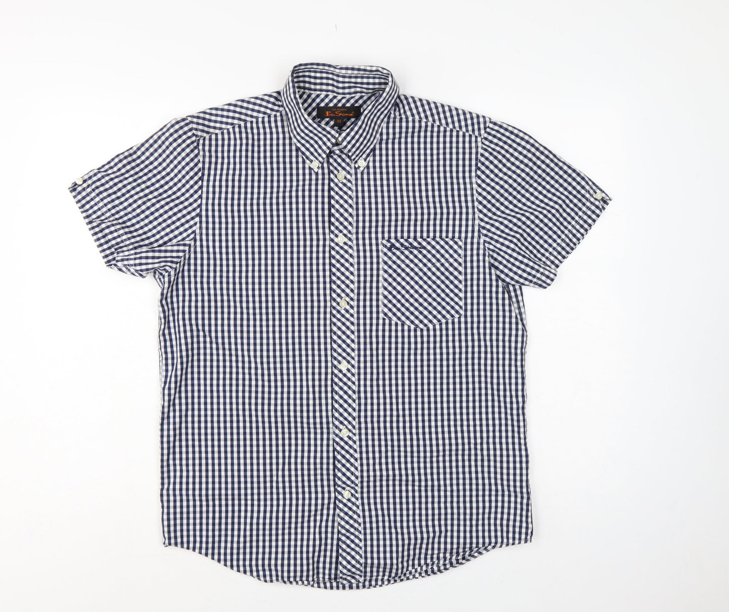 Ben Sherman Men’s Blue Check Short Sleeve Button-Up Shirt Size M
