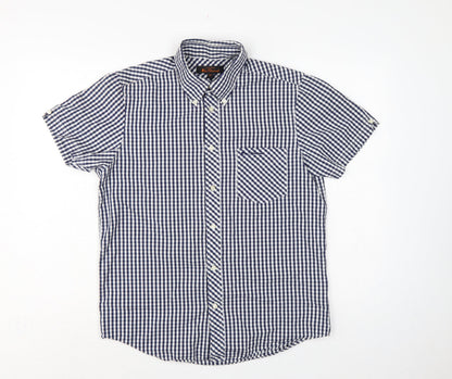 Ben Sherman Men’s Blue Check Short Sleeve Button-Up Shirt Size M