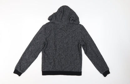 Guess Women’s Grey Marl Logo Hoodie UK 14 M Pullover Drawstring