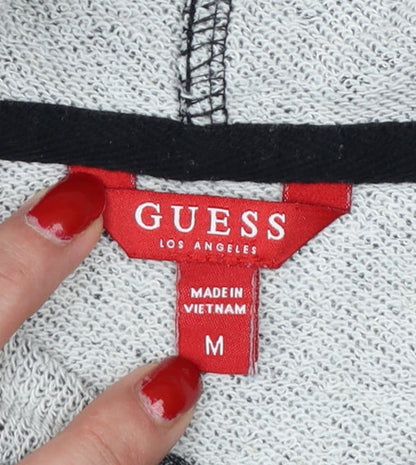 Guess Women’s Grey Marl Logo Hoodie UK 14 M Pullover Drawstring