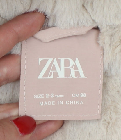 Zara Girls Pink 2-3 Years Hooded Puffer Jacket Faux Fur Trim NWT