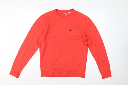 Timberland Men's Red S Pullover Sweatshirt Logo Pocket Cotton Blend