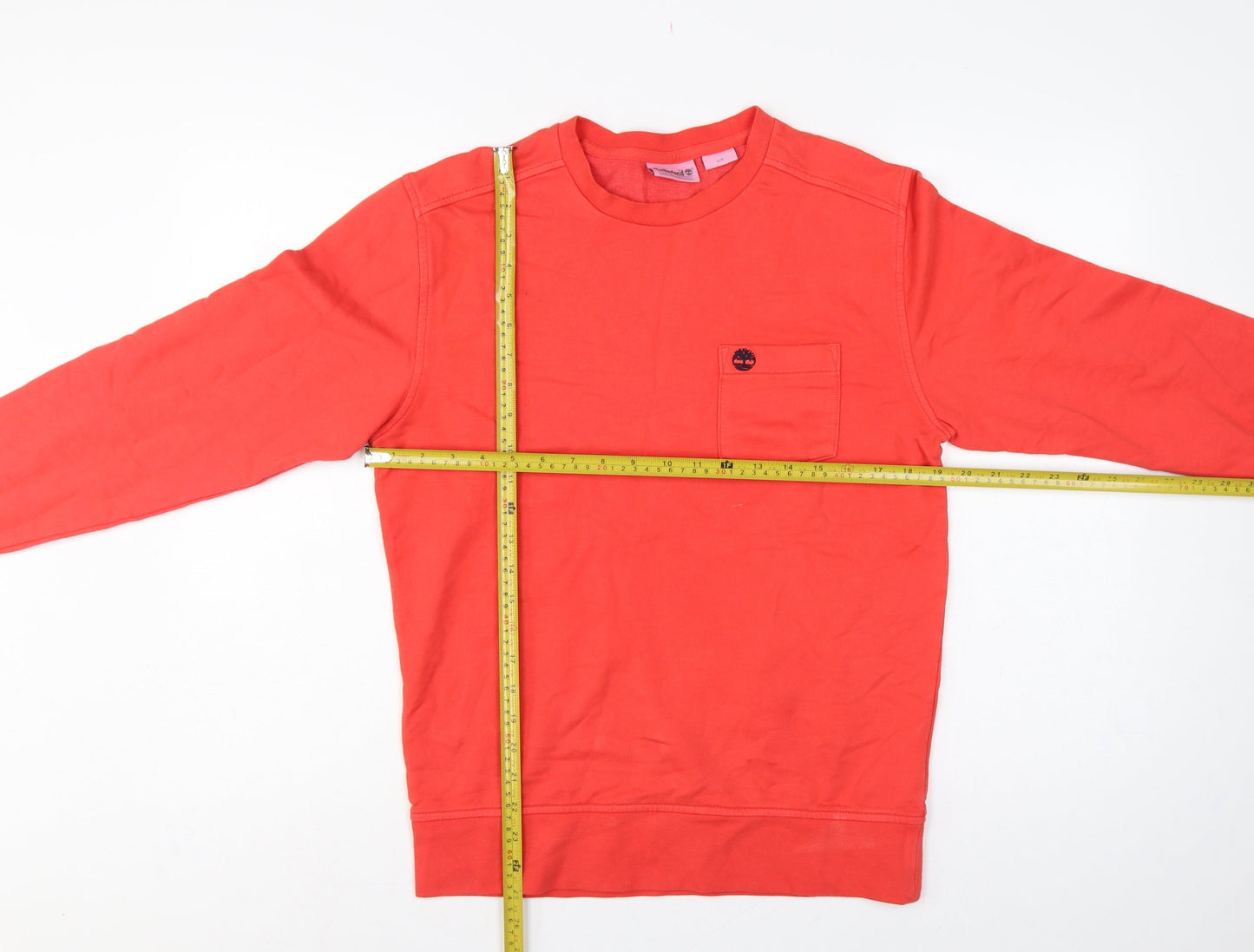 Timberland Men's Red S Pullover Sweatshirt Logo Pocket Cotton Blend