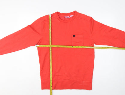Timberland Men's Red S Pullover Sweatshirt Logo Pocket Cotton Blend