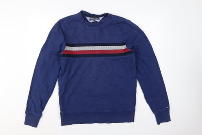 Tommy Hilfiger Men Blue M Vintage Fit Striped Logo Crew Neck Sweatshirt