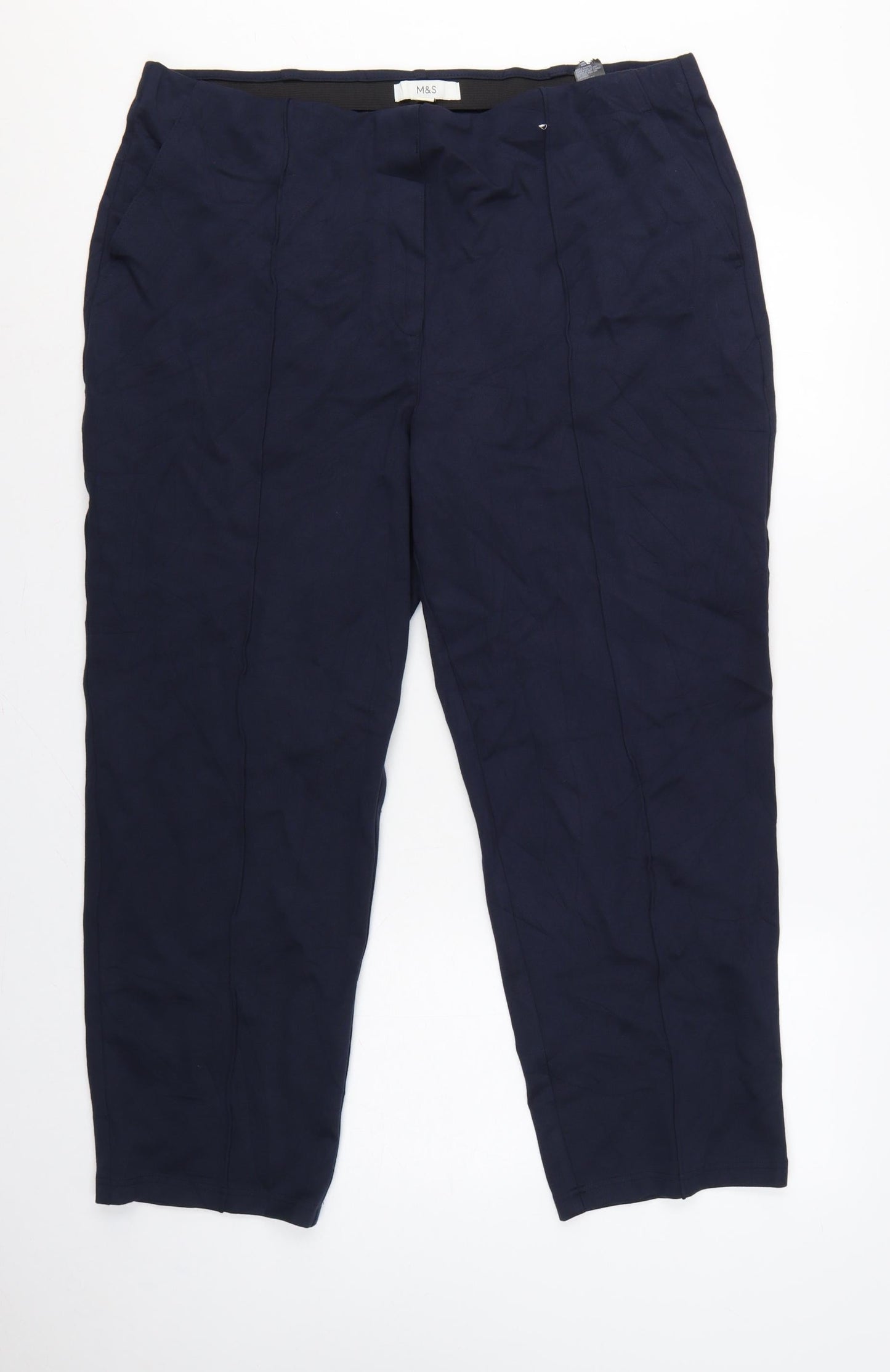 Marks and Spencer Women Blue Size 20 Short Tapered Stretch Trousers