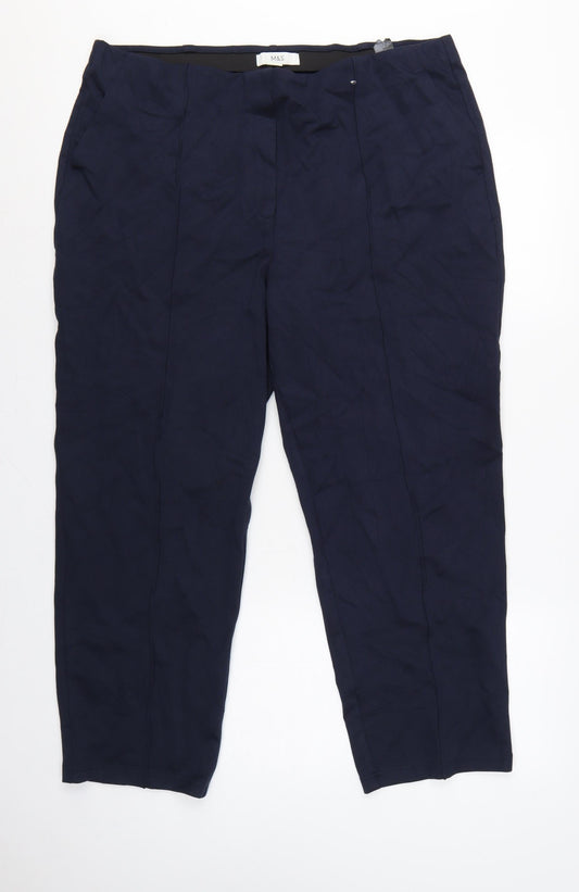 Marks and Spencer Women Blue Size 20 Short Tapered Stretch Trousers