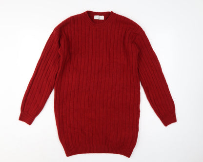 H&M Girls Red Ribbed Knit Jumper Dress UK 14 Years Long Sleeve