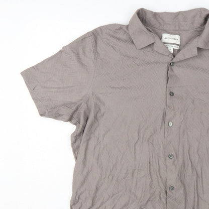 Autograph Men’s Grey 2XL Geometric Knit Short Sleeve Button-Up Shirt