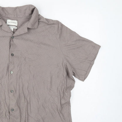 Autograph Men’s Grey 2XL Geometric Knit Short Sleeve Button-Up Shirt
