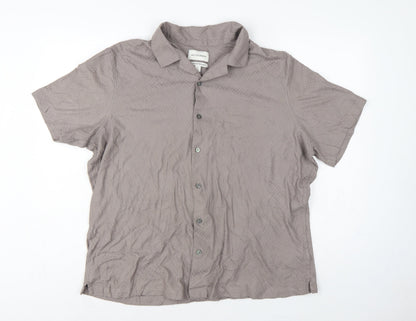 Autograph Men’s Grey 2XL Geometric Knit Short Sleeve Button-Up Shirt
