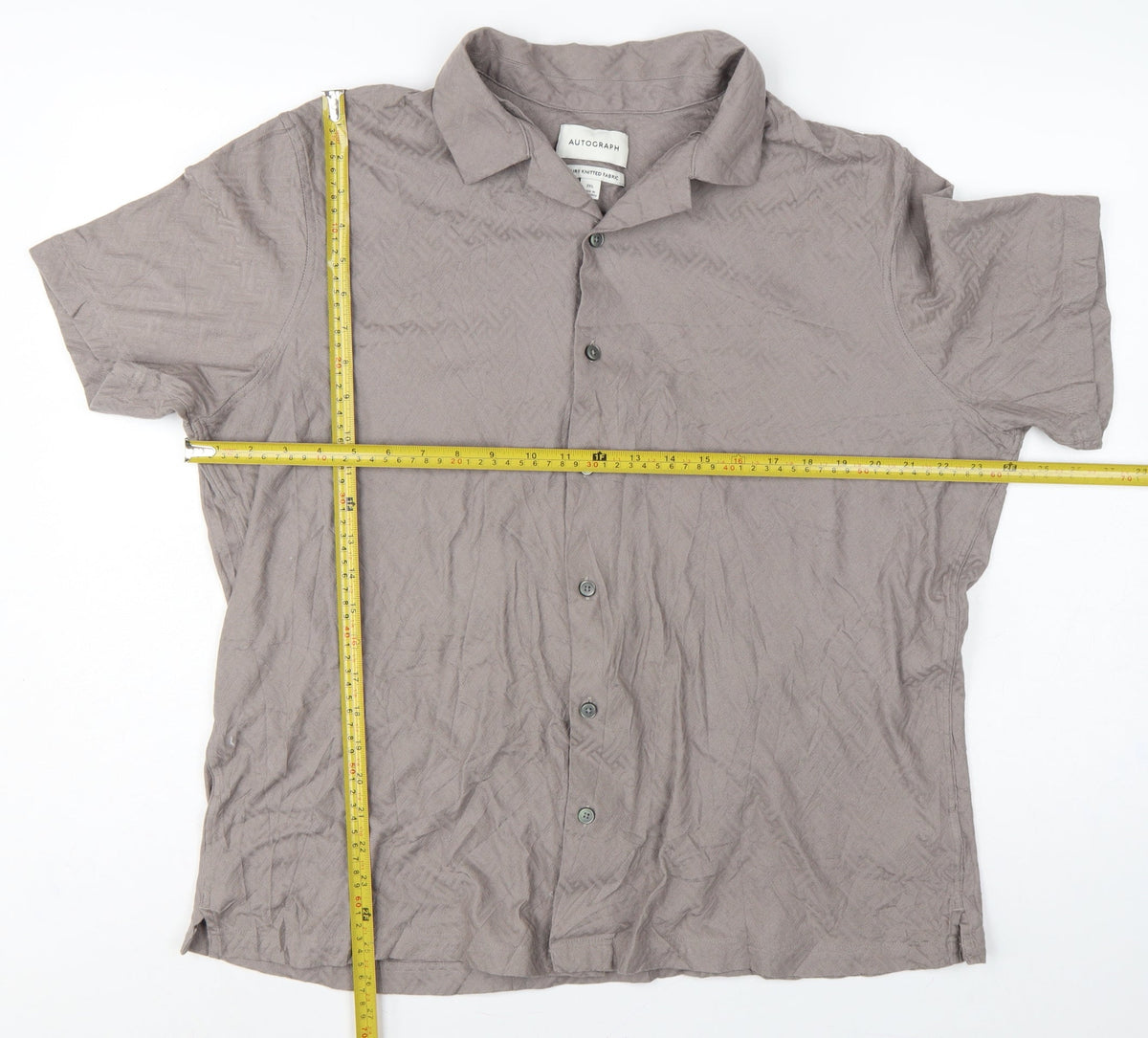 Autograph Men’s Grey 2XL Geometric Knit Short Sleeve Button-Up Shirt