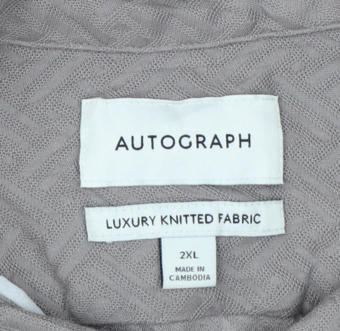 Autograph Men’s Grey 2XL Geometric Knit Short Sleeve Button-Up Shirt