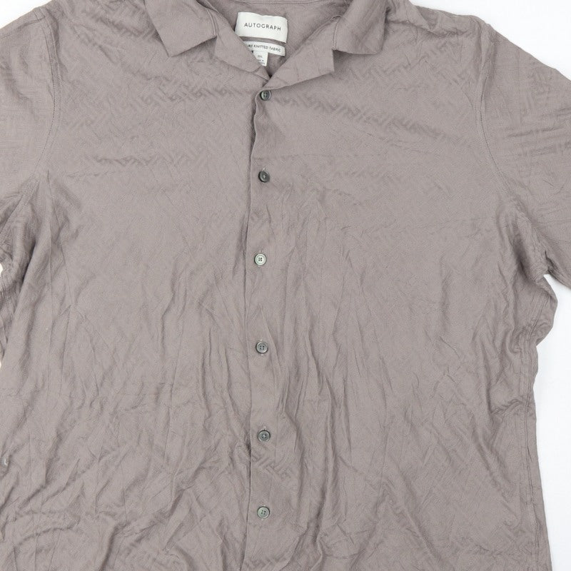 Autograph Men’s Grey 2XL Geometric Knit Short Sleeve Button-Up Shirt