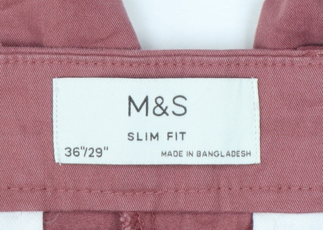 Marks & Spencer Men's Pink 36/29 Slim Fit Stretch Chino Trousers