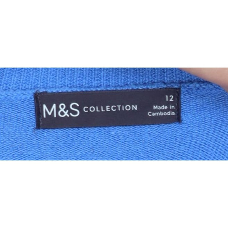 Marks & Spencer Women Blue Size 12 Crew Neck Knit Pullover Jumper