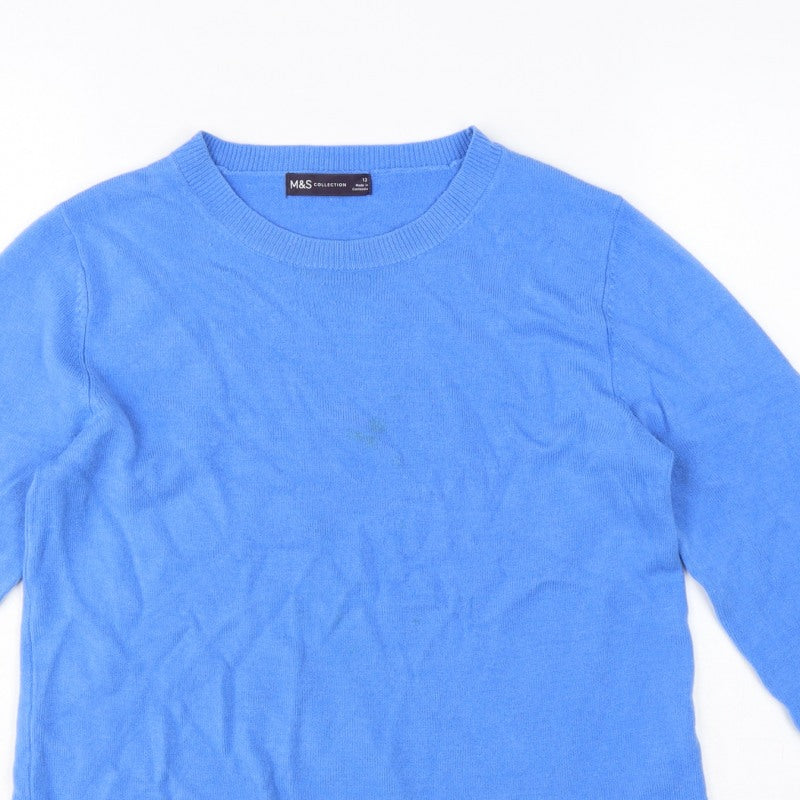 Marks & Spencer Women Blue Size 12 Crew Neck Knit Pullover Jumper