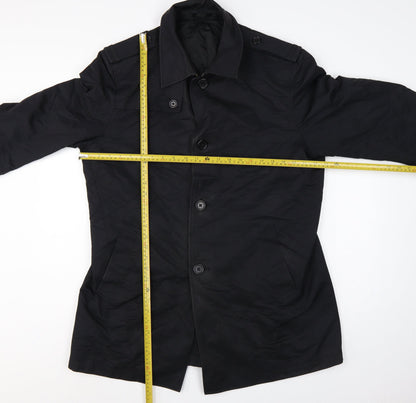 Next Men Black L Cotton Blend Trench Coat Buttoned Belted Cuffs