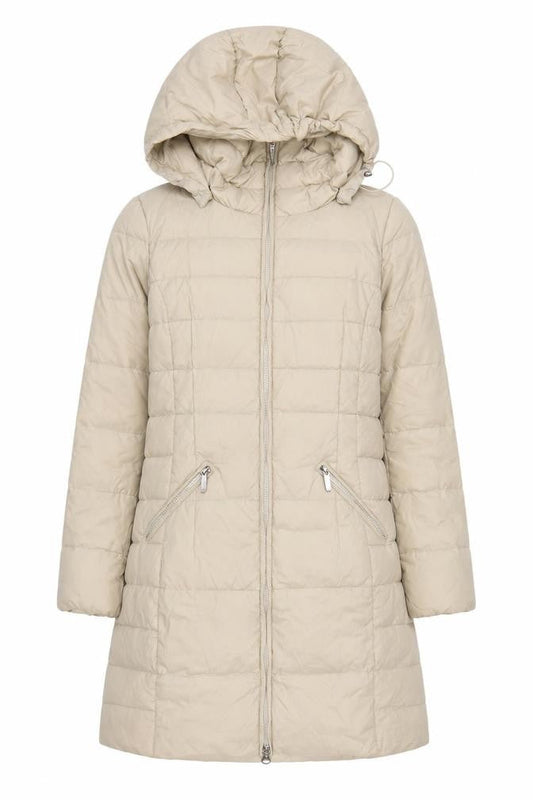 Benetton Women’s Beige UK 12 Long Hooded Down Puffer Coat
