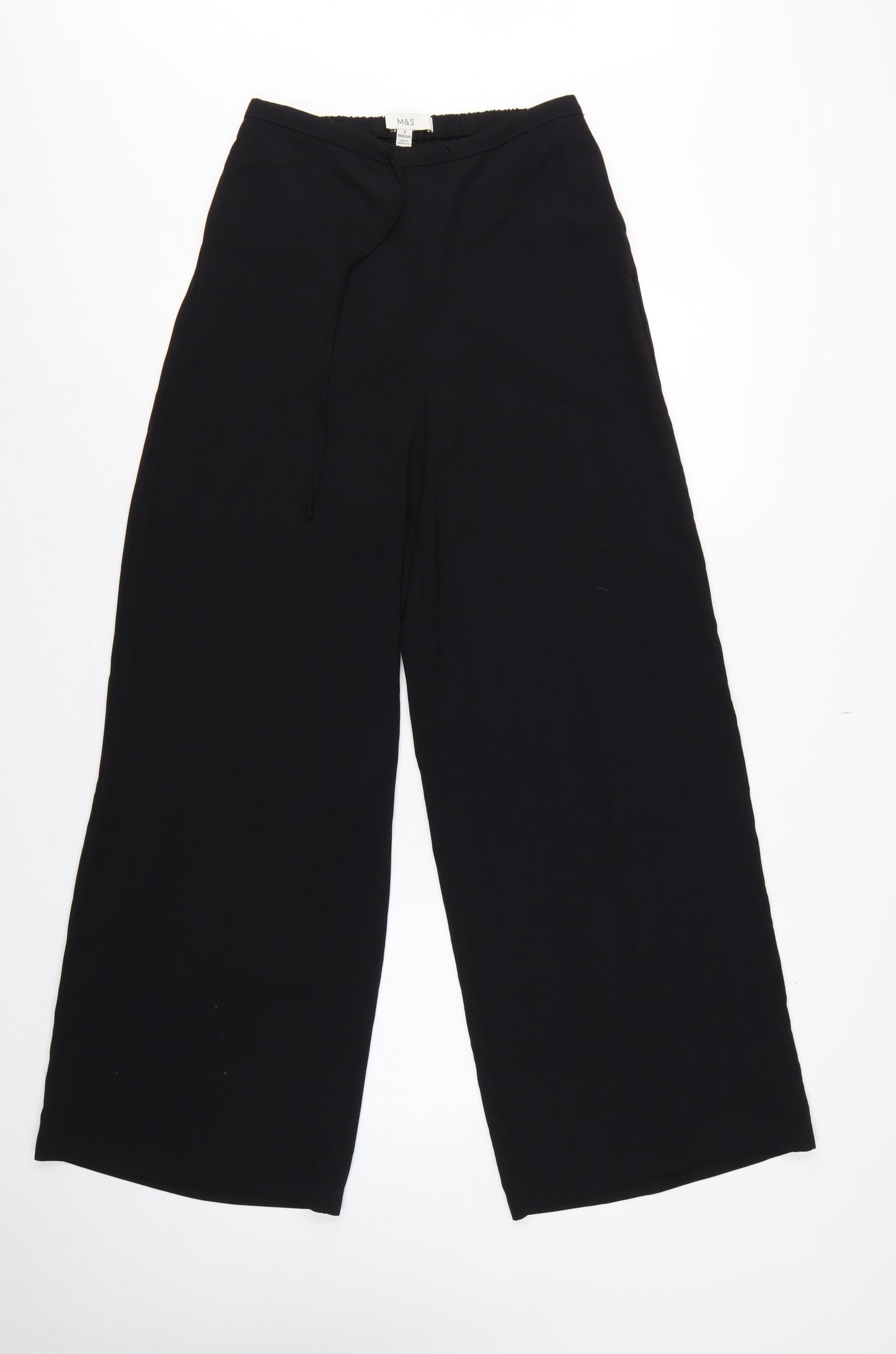 Marks & Spencer Women Black Size 8 Regular Wide Leg Smart Trousers