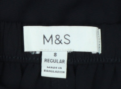 Marks & Spencer Women Black Size 8 Regular Wide Leg Smart Trousers