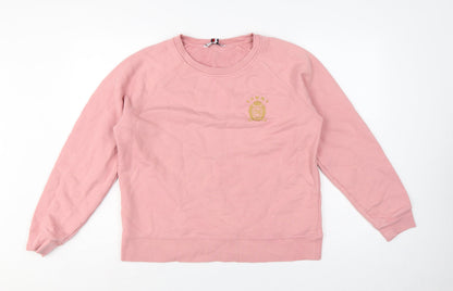 Tommy Hilfiger Women Pink S Crew Neck Logo Cotton Pullover Sweatshirt