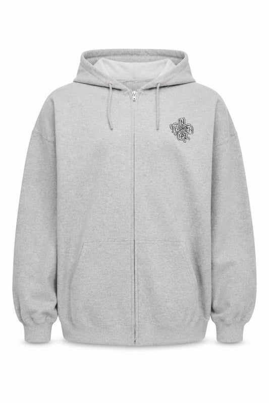 Front view of Inferential Clothing Men’s Grey 2XL Full Zip Embroidered Logo Hoodie