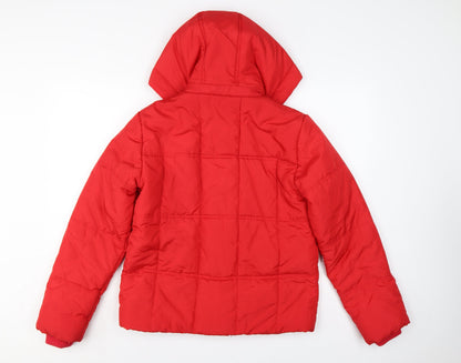 Next Women’s Red Size 10 Hooded Puffer Jacket Quilted Snap Coat