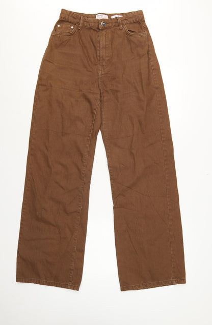 Bershka Women Brown UK 10 Wide-Leg High Rise Cotton Jeans