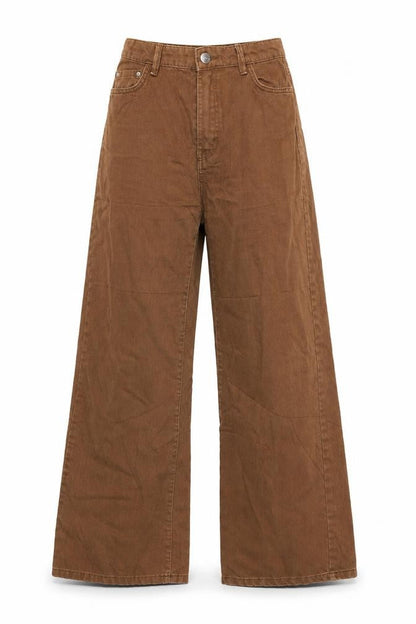 Bershka Women Brown UK 10 Wide-Leg High Rise Cotton Jeans