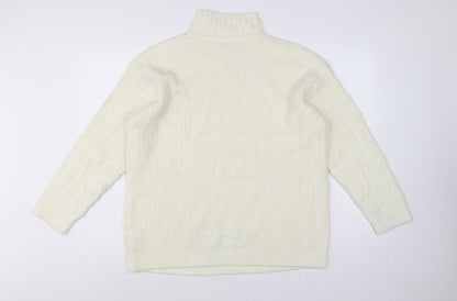 Marks and Spencer Women Ivory M Cable-Knit Roll Neck Jumper
