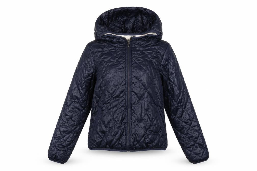Front view of Vero Moda Teens Blue S Quilted Hooded Puffer Jacket