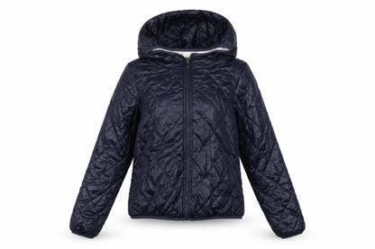 Front view of Vero Moda Teens Blue S Quilted Hooded Puffer Jacket