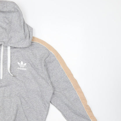Adidas Women Grey Beige Logo Pullover Hoodie UK 12