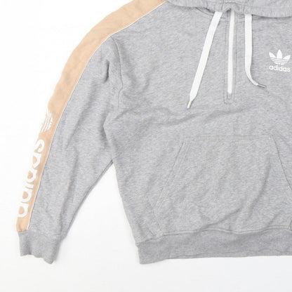 Adidas Women Grey Beige Logo Pullover Hoodie UK 12