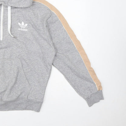 Adidas Women Grey Beige Logo Pullover Hoodie UK 12
