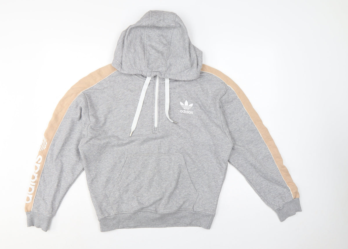Adidas Women Grey Beige Logo Pullover Hoodie UK 12