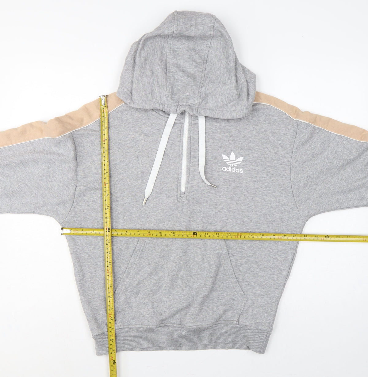 Adidas Women Grey Beige Logo Pullover Hoodie UK 12