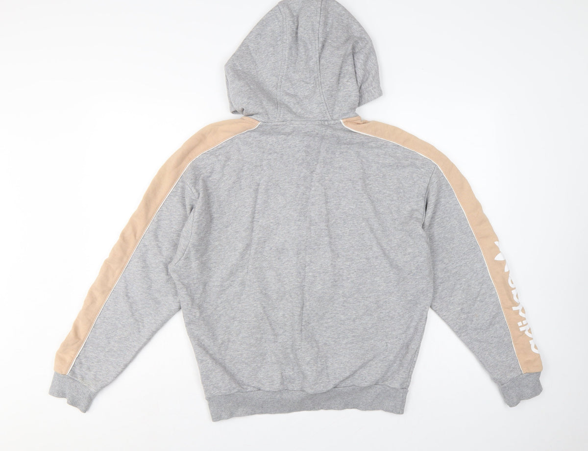 Adidas Women Grey Beige Logo Pullover Hoodie UK 12
