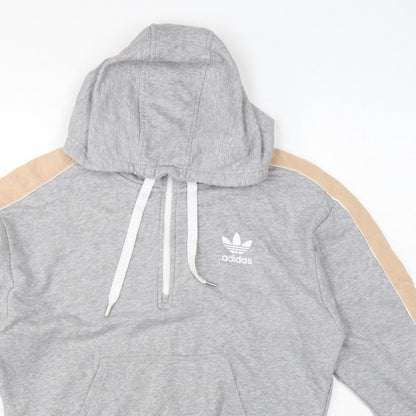 Adidas Women Grey Beige Logo Pullover Hoodie UK 12