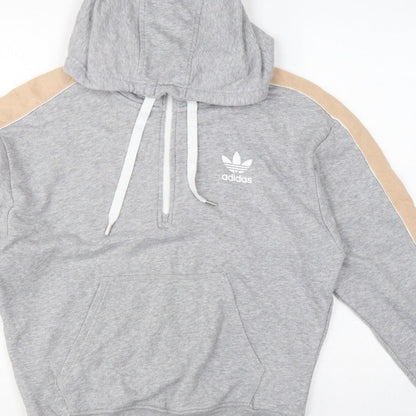 Adidas Women Grey Beige Logo Pullover Hoodie UK 12
